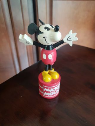 Disney Mickey Mouse Dancing Push Button Puppet Jointed Toy Wooden