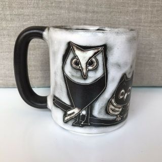 Mara Stoneware Mug Coffee Night Owls Fine Art Mexican Pottery Handmade 16 Oz