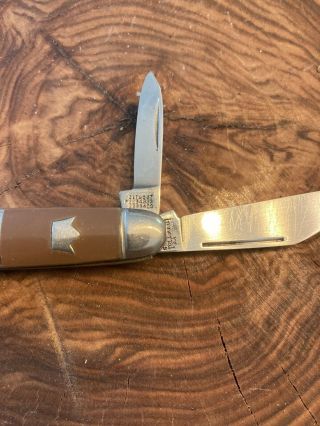 Vintage IMPERIAL Crown 2 Blade Folding Pocket Knife 3 Patents Brown/Beige Metal 3