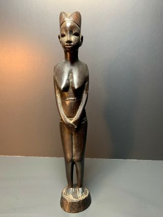 Vintage African Tribal Woman Statue Hand Carved Made In Tanganyika
