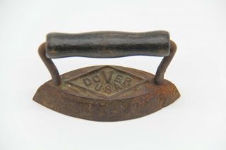 Vintage Miniature Dover Usa Cast Iron Sad Iron Wood Handle Children