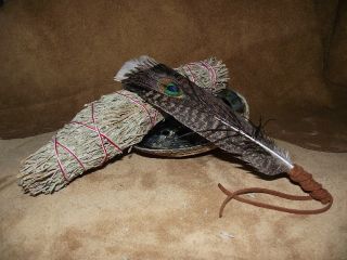 Sage White Smudge Shaman Smudging Kit With Fan,  Abalone Shell & Big Smudge Stick