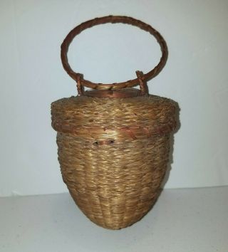 Antique 5 " Split Acorn Basket & Lid 1890 