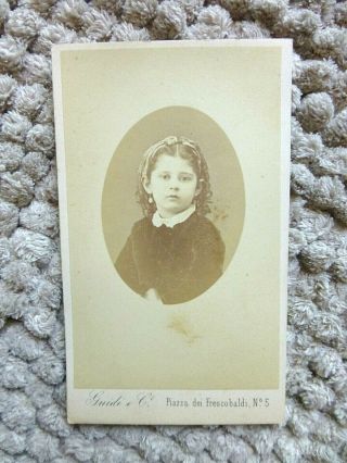 Antique Cdv Cabinet Photo Portrait Of Sweet Girl W Curly Hair Firenze Italy