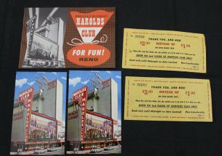 Vintage 1958 Harolds Club Casino Reno,  Nevada Gaming Guide & Post Cards
