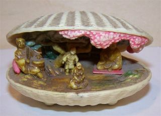 Vintage Japanese Celluloid Diorama Miniature World In Clam Shell Toy