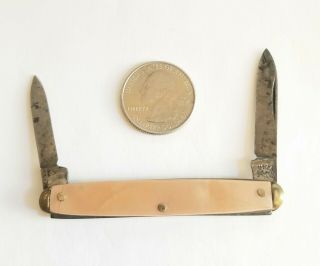 Vintage Kutmaster 2 Blade Pocket Knife Mother Of Pearl Pink Peach Utica N.  Y.  Usa
