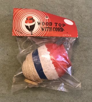 Vintage Wood Spinning Top With Cord Old Stock Japan Wrapper