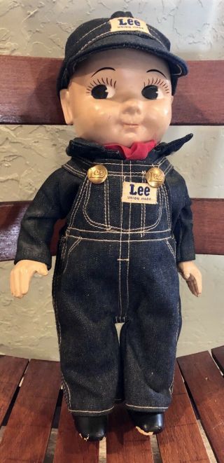 Vintage Buddy Lee Denim Overalls,  Lee Jeans Company Advertising 13 " Plastic Doll