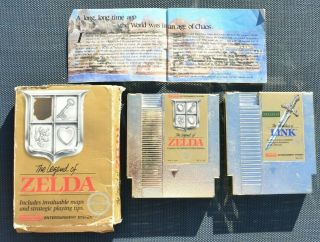 2 Vintage Nintendo Games The Legend Of Zelda & Zelda 2 Box & Book Nes