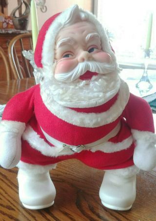 Santa Claus Rubber Face And Beard Stuffed Plush Doll The Rushton Co Vintage