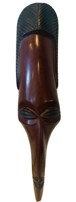 Vintage African Zimbabwe Hand Carved Wood Face Mask Wall Decor Hanging Art
