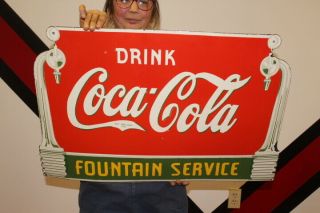 Large Drink Coca Cola Fountain Service Soda Pop Gas Oil 30 " Porcelain Metal Sign