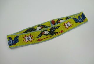 Vintage Native American Beaded Hat Band Strip W/ Eagles Arrows Stars 1 1/2 " Wide