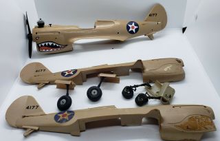 Vintage Cox Thimble Drome P - 40 War Hawk Airplane 4 Parts W Flying Tiger