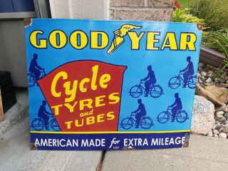 C.  1953 Goodyear Cycle Tires Sign Porcelain Vintage Sign Tyres British
