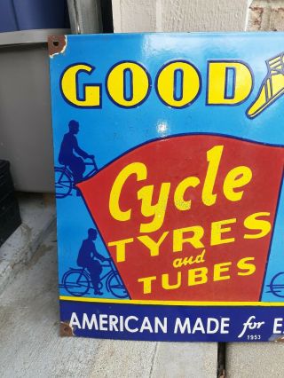 c.  1953 Goodyear Cycle Tires Sign Porcelain Vintage Sign Tyres British 2
