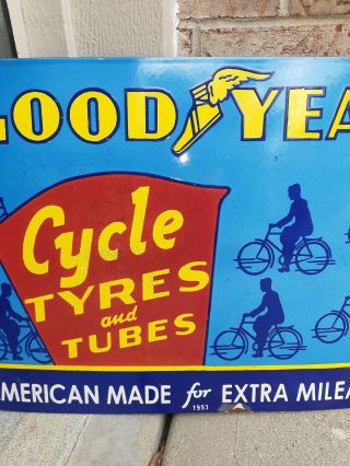 c.  1953 Goodyear Cycle Tires Sign Porcelain Vintage Sign Tyres British 3