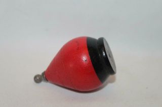 Vintage Red And Black Wooden Spinning Top With Metal Tip