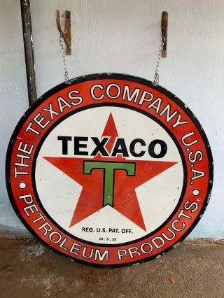 Texaco Petroleum Products Large 60 Inch Porcelain Enamel Sign Double Side