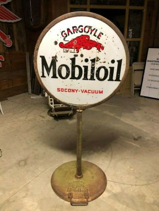 Large Vintage Mobiloil Mobil Gargoyle Lollipop Sign Porcelain Gas Oil