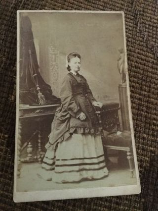 Victorian Cdv Photo Woman In Dress,  Nude Statue,  Velvet Curtains - Sheffield