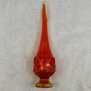 Vintage Mid - Century Viking Art Glass 4 Pedal Stretch Vase 13.  5 " Amberina Orange