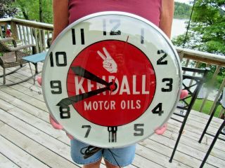 VINTAGE 1950 ' s KENDALL MOTOR OIL CLOCK RARE LOLLYPOP SIGN CLOCK LOOK 2