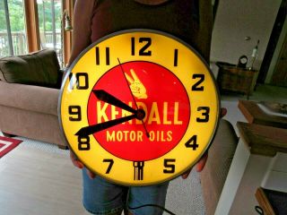 VINTAGE 1950 ' s KENDALL MOTOR OIL CLOCK RARE LOLLYPOP SIGN CLOCK LOOK 3