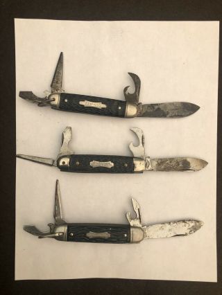 3 Boy Scout Knives All With 4 Blades Camp Buddy,  Kamp - King,  And Forest Master