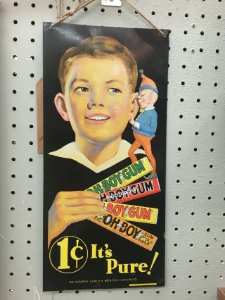 ANTIQUE 1920s Goudey Gum Co.  Oh Boy ADVERTISING TIN SIGN 15 1/2 