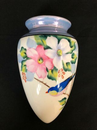 Vintage Japanese Wall Pocket Vase Flowers Bird Hand Painted