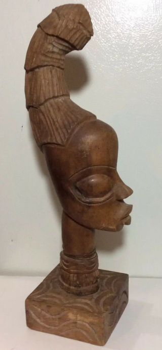 Vintage African Woman Hand Carved Wooden Head 14 " Signed Matino Sculpture