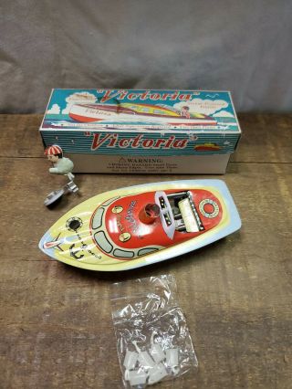 Vintage Schilling Victoria Steam Powered Engine Tin Litho Toy Boat Nos