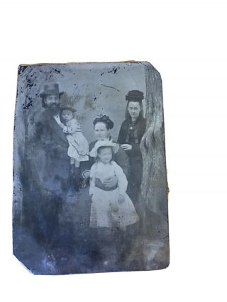 Vintage Tin Type Photo Picture Of Family