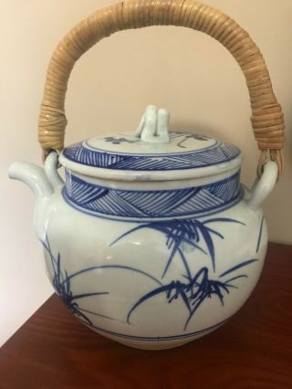 Vintage Japanese Cobalt Blue & White Porcelain Tea Pot Old In Great Shape