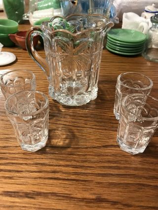 Vintage Childs Cherry’s Water Set 6 Clear Tumblers 1 Clear Pitcher Cherry