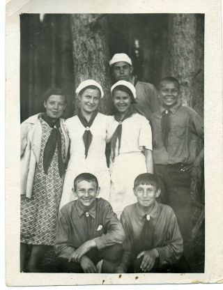 1930s Pioneer Camp School Girls Boys Russian Vintage Photo