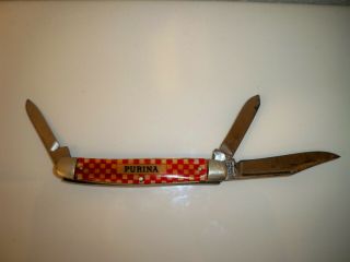 Vintage Purina 3 Blade Folding Pocket Knife by Kutmaster Made in USA 2