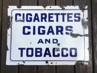 C1910 - 30 Rare Cigarettes Cigars Tobacco Porcelain Store Sign 26” X 19” 2