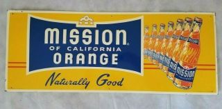 Vintage Mission Beverages Tin Sign Orange Soda 30 " X11 3/4 "