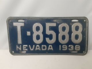 Vintage Nevada License Plate Dealer T - 8588 1938 Automotive Collectible