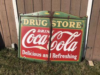 Antique Coca Cola Sign Drug Store Porcelain As Found Still Cool.  Large