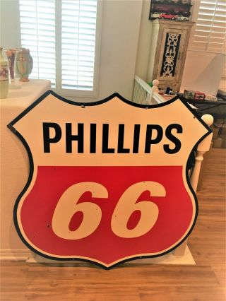 Vintage " Large " Phillips 66 - Double - Sided Porcelain Sign - 47 " Wide X 47 " Tall