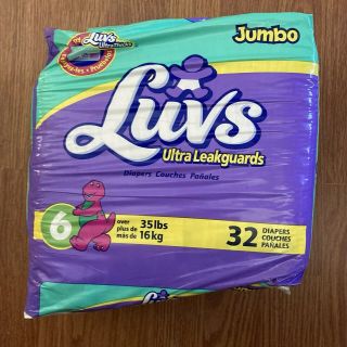 Vintage Luvs Size 6 Diapers Nib 32 Jumbo (plastic Backed,  Abdl)