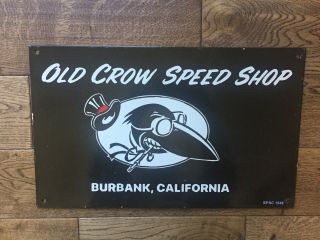 Old Crow Speed Shop Heavy Porcelain Sign 18”x11”