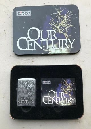 Vintage Zippo 1999 Our Century Lighter In Tin Display Case