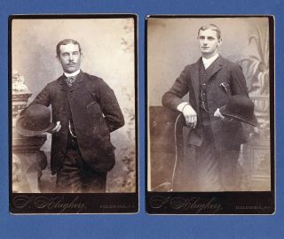 2 Gentlemen,  Same Hat - 2 1880s Cabinet Photos - S.  Klugherz - Columbia,  Pa