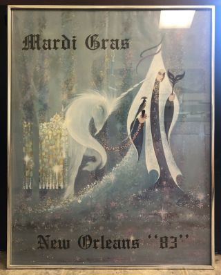 Vintage 1983 Mardi Gras Unicorn Orleans Framed Print