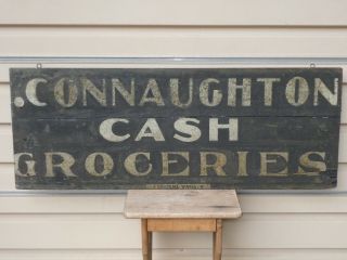 Rare 19th C Old Early Cash Groceries Sand Paint Wood Trade Sign Antique